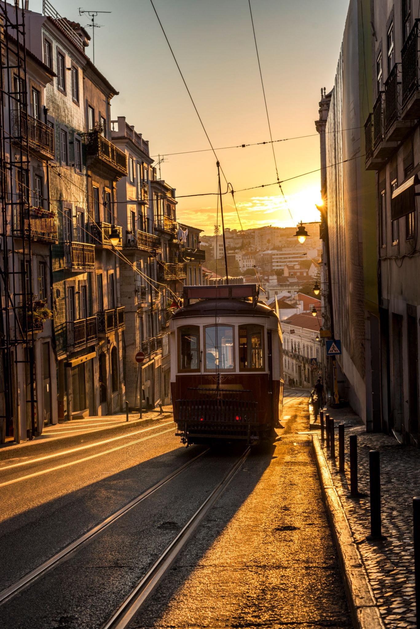 Historic Lisbon skyline overlooking Baixa and the Tagus River