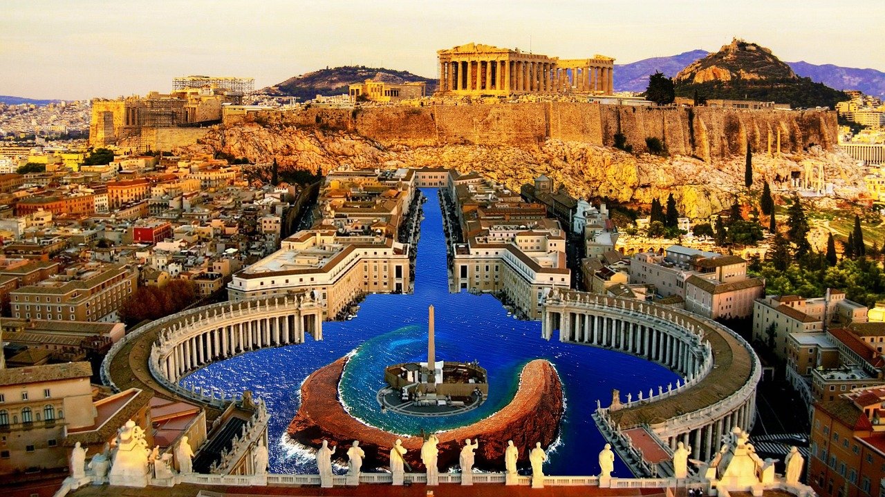 Plaka district and Acropolis in Athens